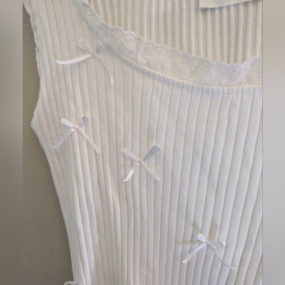 Zara Ribbed Bows And Lace Tank Top Size M - Picture 4 of 8
